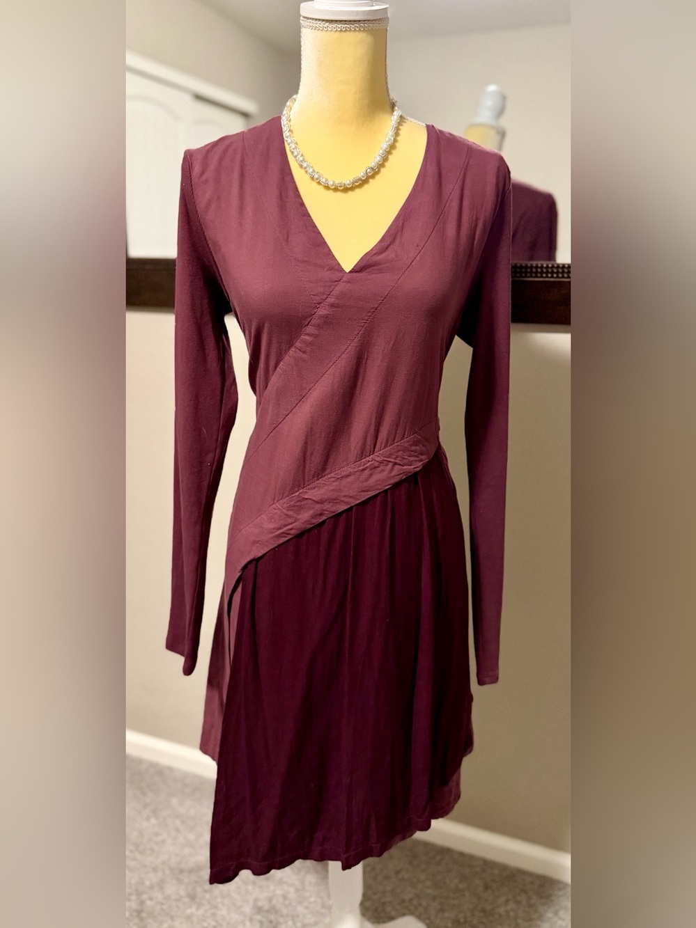 Prairie Underground Plum Wrap-Style Long Sleeve Dress